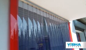 Flexible PVC strip curtains for clear visibility and partitioning.