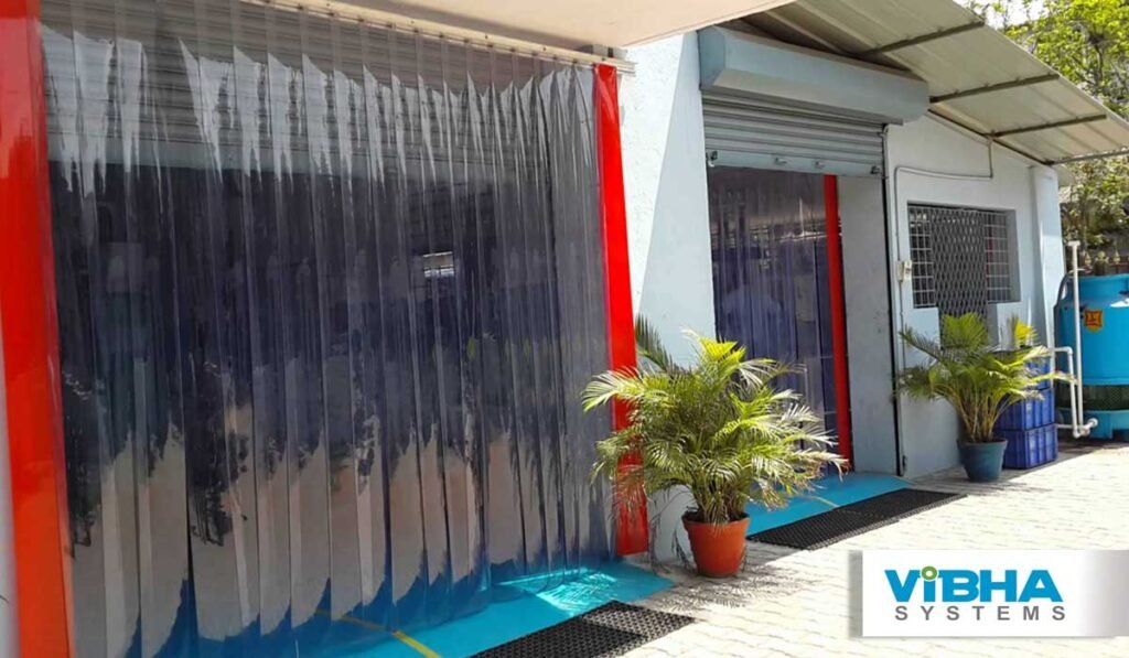 Durable PVC strip curtains for industrial environments.