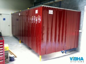 Red color PVC Strip Curtains Installed in MIG Welding Booth