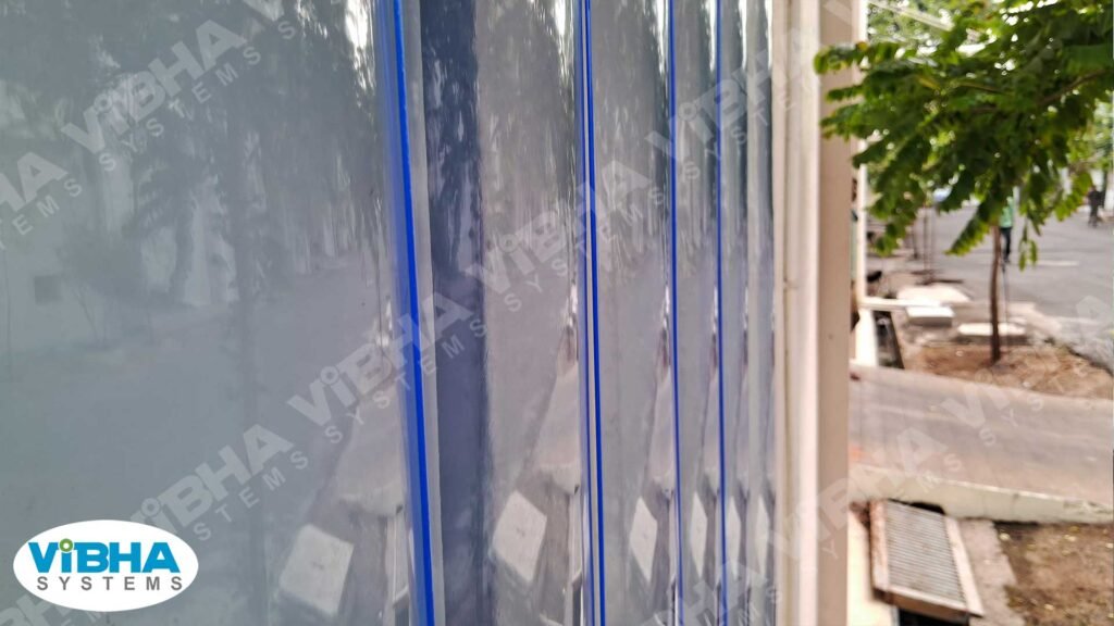 Heavy-duty PVC strip curtains installed in a Chennai warehouse