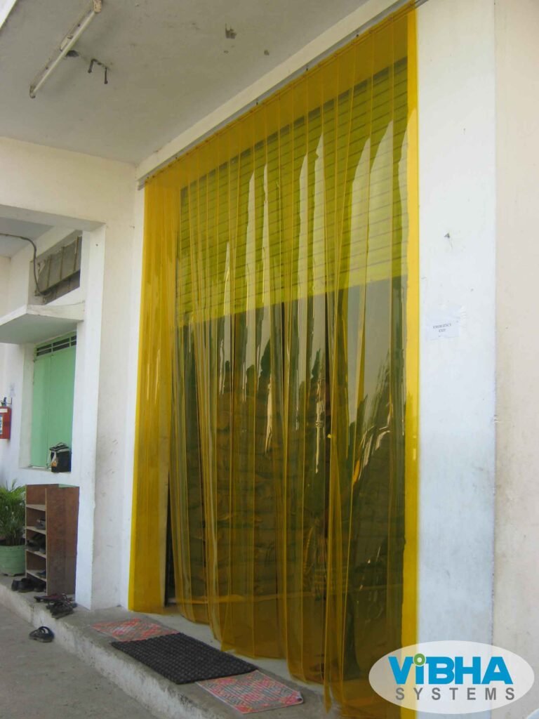 Insect Control PVC strip curtains installed in a warehouse in Chennai for dust, pest, and temperature control.